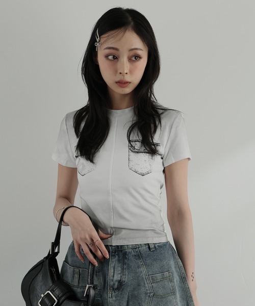 Ulysses（ユリシス）の「フェイクポケットデザインTシャツ（Tシャツ/カットソー・レディース・ホワイト/ブラック・F）」の17枚目の写真