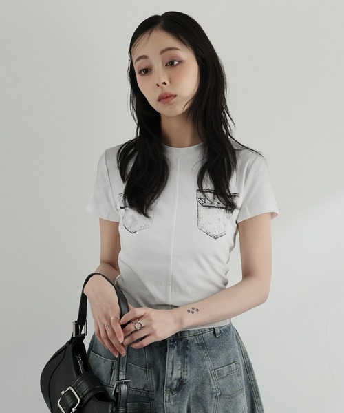 Ulysses（ユリシス）の「フェイクポケットデザインTシャツ（Tシャツ/カットソー・レディース・ホワイト/ブラック・F）」の18枚目の写真