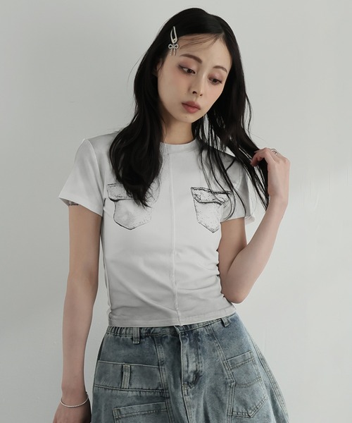 Ulysses（ユリシス）の「フェイクポケットデザインTシャツ（Tシャツ/カットソー・レディース・ホワイト/ブラック・F）」の19枚目の写真