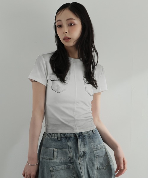 Ulysses（ユリシス）の「フェイクポケットデザインTシャツ（Tシャツ/カットソー・レディース・ホワイト/ブラック・F）」の20枚目の写真