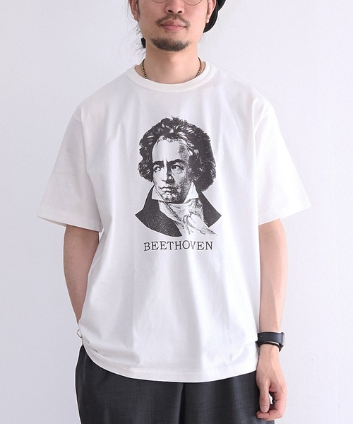 Healthknit(ヘルスニット)の「Healthknit TOMPKINS Jersey Crewneck S/S (Beethoven Print) (#218)(Tシャツ/カットソー・メンズ・オフホワイト/ヘザーグレー・MEDIUM/LARGE/X-LARGE)」の1枚目の写真