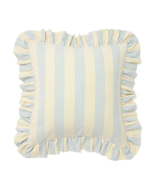 Francfranc(フランフラン)の「ストライプフリル クッションカバー 450×450 アイボリー×ライトブルー(011)(クッション/クッションカバー・レディース・アイボリー・FREE)」の1枚目の写真