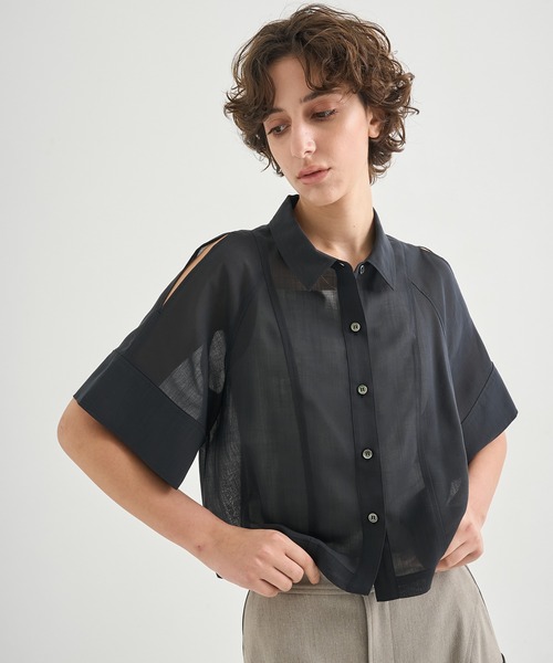 CITY TOKYO(シティトウキョウ)の「【CITY TOKYO/シティートウキョウ】Sheer Short Shirt/シアーショートシャツ(シャツ/ブラウス・レディース・グリーン/ブラック/ホワイト・FREE)」の3枚目の写真