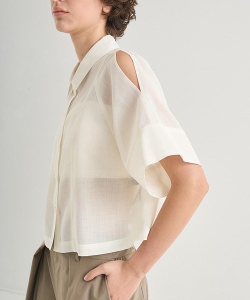 CITY TOKYO(シティトウキョウ)の「【CITY TOKYO/シティートウキョウ】Sheer Short Shirt/シアーショートシャツ(シャツ/ブラウス・レディース・グリーン/ブラック/ホワイト・FREE)」の14枚目の写真