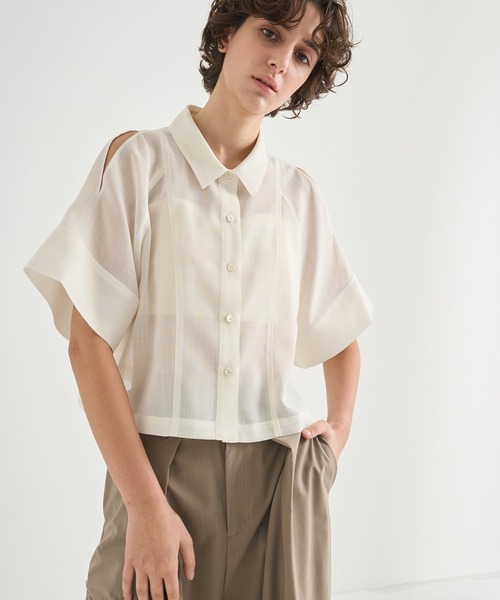 CITY TOKYO(シティトウキョウ)の「【CITY TOKYO/シティートウキョウ】Sheer Short Shirt/シアーショートシャツ(シャツ/ブラウス・レディース・グリーン/ブラック/ホワイト・FREE)」の13枚目の写真