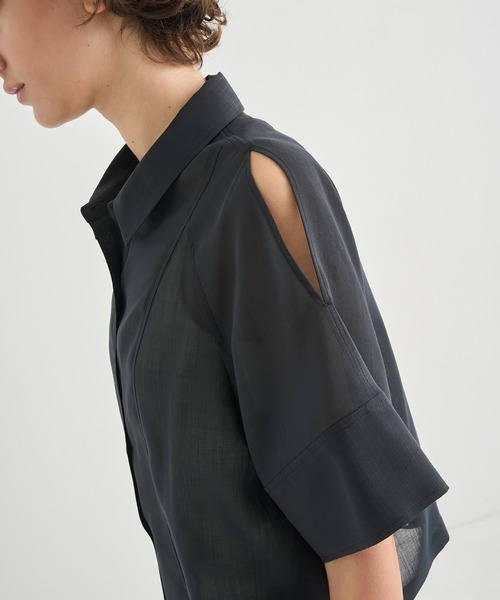 CITY TOKYO(シティトウキョウ)の「【CITY TOKYO/シティートウキョウ】Sheer Short Shirt/シアーショートシャツ(シャツ/ブラウス・レディース・グリーン/ブラック/ホワイト・FREE)」の9枚目の写真