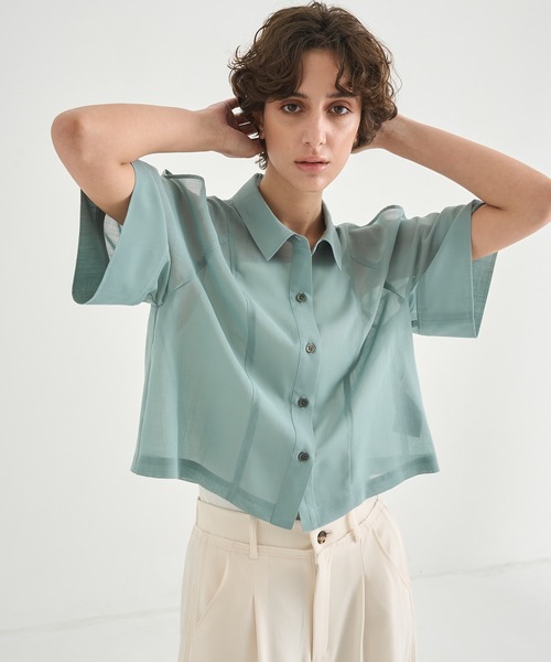 CITY TOKYO(シティトウキョウ)の「【CITY TOKYO/シティートウキョウ】Sheer Short Shirt/シアーショートシャツ(シャツ/ブラウス・レディース・グリーン/ブラック/ホワイト・FREE)」の18枚目の写真