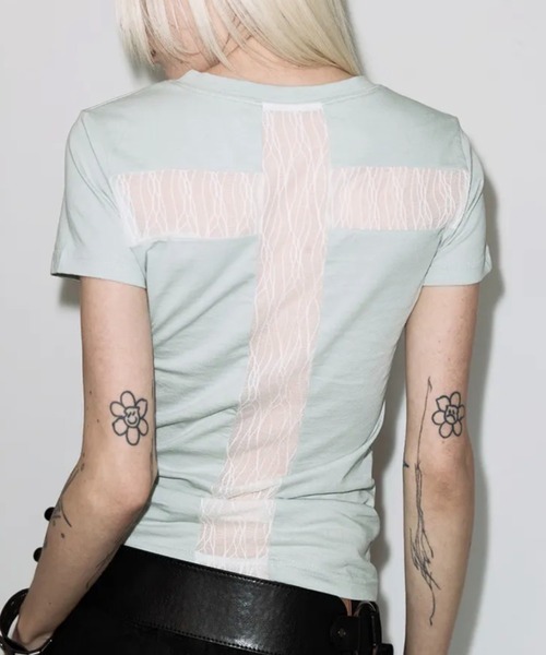FANCY CLUB(ファンシークラブ)の「【FANCY CLUB】BACK CROSS TEE / 【ファンシークラブ】バッククロスレース半袖Tシャツ(Tシャツ/カットソー・レディース・ホワイト/ミント/ブラック・ONE SIZE)」の3枚目の写真