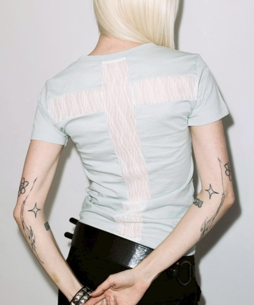 FANCY CLUB(ファンシークラブ)の「【FANCY CLUB】BACK CROSS TEE / 【ファンシークラブ】バッククロスレース半袖Tシャツ(Tシャツ/カットソー・レディース・ホワイト/ミント/ブラック・ONE SIZE)」の22枚目の写真