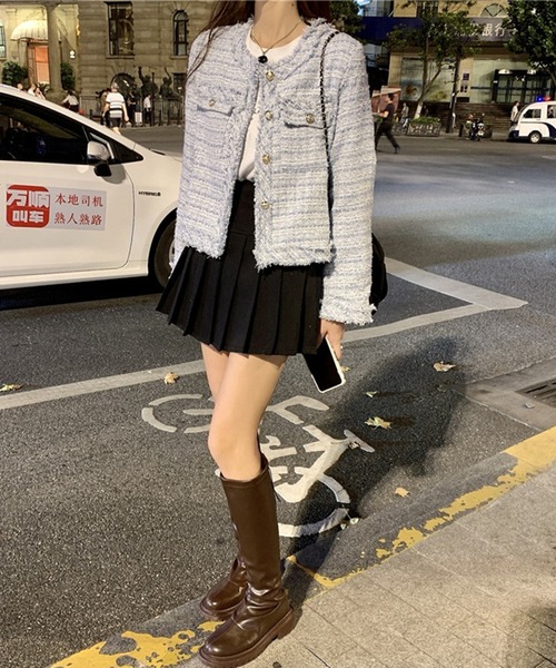 Nia(ニア)の「Nia(ニア)/ノーカラーツイードジャケット(ノーカラージャケット・レディース・ホワイト/ピンク/ブルー・MEDIUM/SMALL)」の6枚目の写真