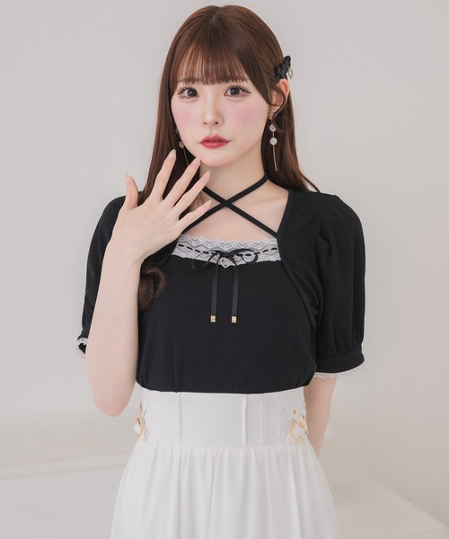 couture BY ROJITA（クチュールバイロジータ）の「ボレロ風リボントップス（Tシャツ/カットソー・レディース・ブラック/ホワイト/グレー・FREE）」の2枚目の写真