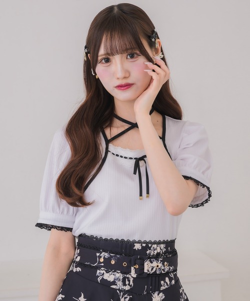 couture BY ROJITA（クチュールバイロジータ）の「ボレロ風リボントップス（Tシャツ/カットソー・レディース・ブラック/ホワイト/グレー・FREE）」の12枚目の写真