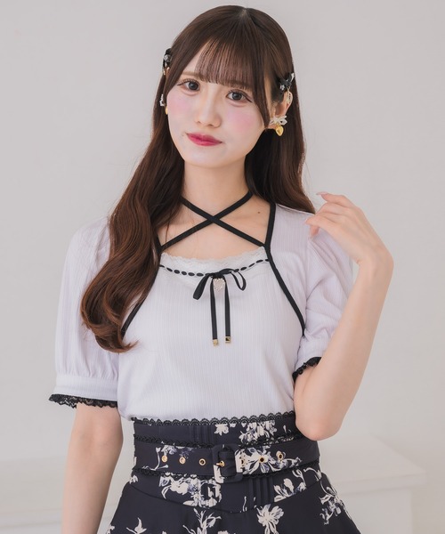 couture BY ROJITA（クチュールバイロジータ）の「ボレロ風リボントップス（Tシャツ/カットソー・レディース・ブラック/ホワイト/グレー・FREE）」の13枚目の写真