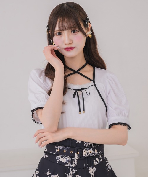 couture BY ROJITA（クチュールバイロジータ）の「ボレロ風リボントップス（Tシャツ/カットソー・レディース・ブラック/ホワイト/グレー・FREE）」の14枚目の写真