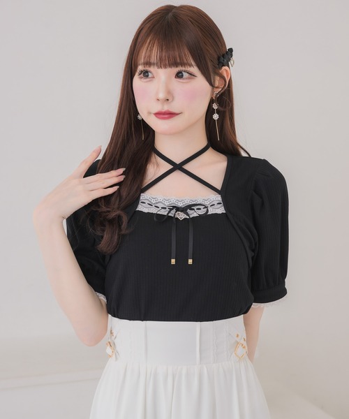 couture BY ROJITA（クチュールバイロジータ）の「ボレロ風リボントップス（Tシャツ/カットソー・レディース・ブラック/ホワイト/グレー・FREE）」の7枚目の写真
