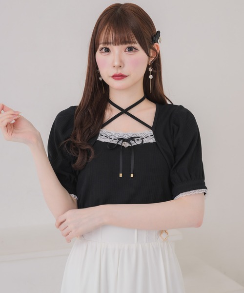 couture BY ROJITA（クチュールバイロジータ）の「ボレロ風リボントップス（Tシャツ/カットソー・レディース・ブラック/ホワイト/グレー・FREE）」の8枚目の写真