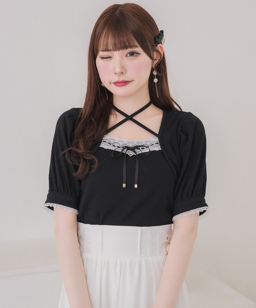 couture BY ROJITA（クチュールバイロジータ）の「ボレロ風リボントップス（Tシャツ/カットソー・レディース・ブラック/ホワイト/グレー・FREE）」の9枚目の写真