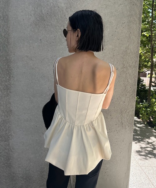 Ameri（アメリ）の「MEDI RIB BALLOON HEM CAMI TOP（キャミソール・レディース・ブラック/アイボリー/クリーム・FREE）」の7枚目の写真