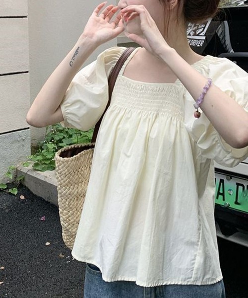 GLAMOROUS JANE(グラマラスジェーン)の「パフスリーブ半袖ギャザーブラウス(シャツ/ブラウス・レディース・ピンク/イエロー・FREE)」の7枚目の写真