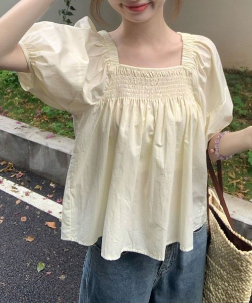 GLAMOROUS JANE(グラマラスジェーン)の「パフスリーブ半袖ギャザーブラウス(シャツ/ブラウス・レディース・ピンク/イエロー・FREE)」の5枚目の写真
