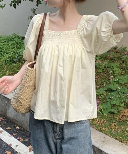 GLAMOROUS JANE(グラマラスジェーン)の「パフスリーブ半袖ギャザーブラウス(シャツ/ブラウス・レディース・ピンク/イエロー・FREE)」の3枚目の写真