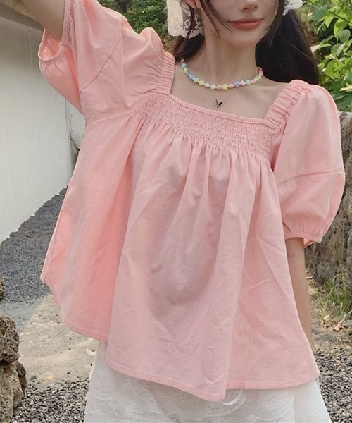 GLAMOROUS JANE(グラマラスジェーン)の「パフスリーブ半袖ギャザーブラウス(シャツ/ブラウス・レディース・ピンク/イエロー・FREE)」の15枚目の写真