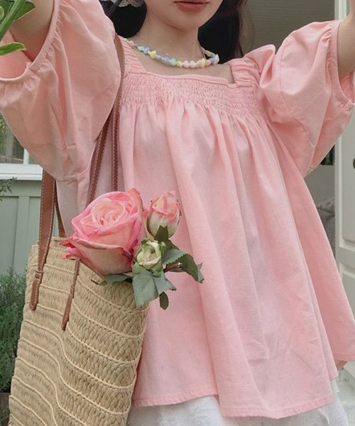 GLAMOROUS JANE(グラマラスジェーン)の「パフスリーブ半袖ギャザーブラウス(シャツ/ブラウス・レディース・ピンク/イエロー・FREE)」の13枚目の写真
