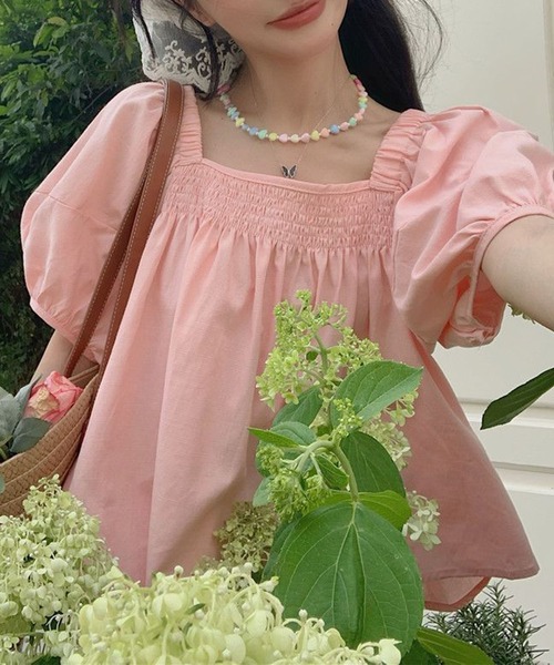 GLAMOROUS JANE(グラマラスジェーン)の「パフスリーブ半袖ギャザーブラウス(シャツ/ブラウス・レディース・ピンク/イエロー・FREE)」の12枚目の写真