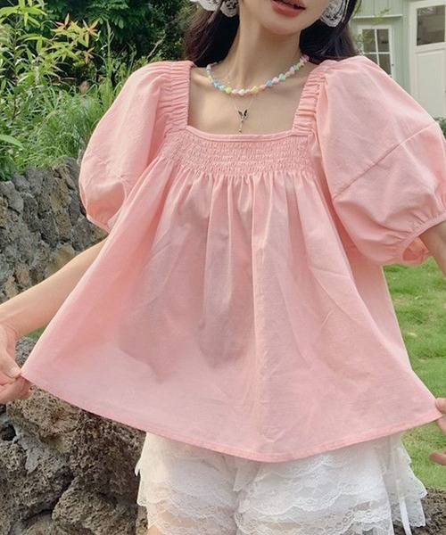 GLAMOROUS JANE(グラマラスジェーン)の「パフスリーブ半袖ギャザーブラウス(シャツ/ブラウス・レディース・ピンク/イエロー・FREE)」の9枚目の写真