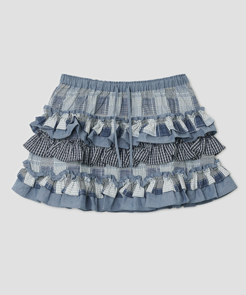 TYPESERVICE（タイプサービス）の「Mixed Fabric Tiered Skirt [Blue]（スカート・レディース・その他・FREE）」の2枚目の写真