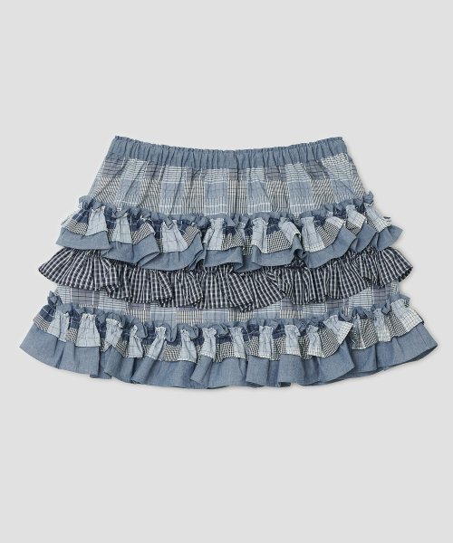 TYPESERVICE（タイプサービス）の「Mixed Fabric Tiered Skirt [Blue]（スカート・レディース・その他・FREE）」の3枚目の写真
