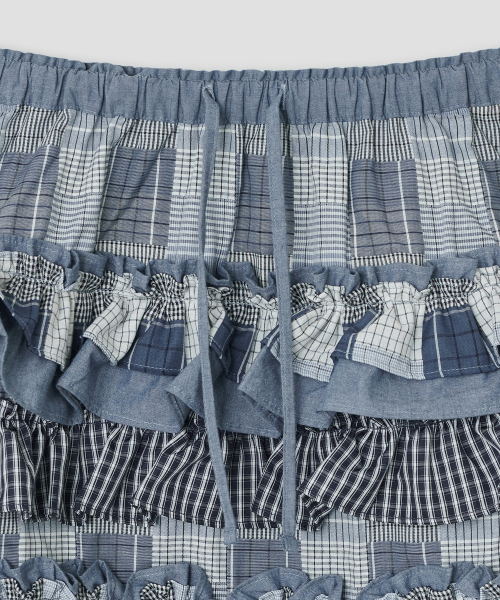 TYPESERVICE（タイプサービス）の「Mixed Fabric Tiered Skirt [Blue]（スカート・レディース・その他・FREE）」の4枚目の写真