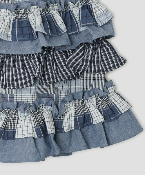 TYPESERVICE（タイプサービス）の「Mixed Fabric Tiered Skirt [Blue]（スカート・レディース・その他・FREE）」の5枚目の写真