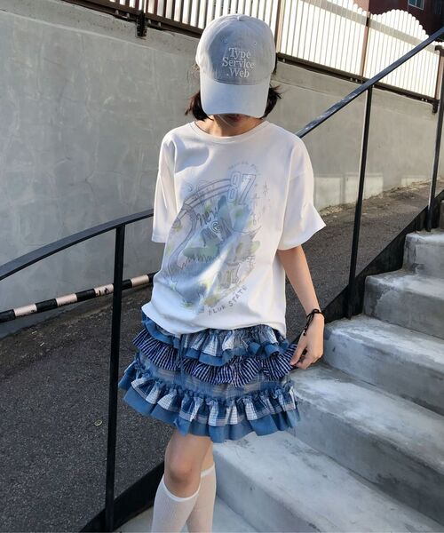 TYPESERVICE（タイプサービス）の「Mixed Fabric Tiered Skirt [Blue]（スカート・レディース・その他・FREE）」の6枚目の写真