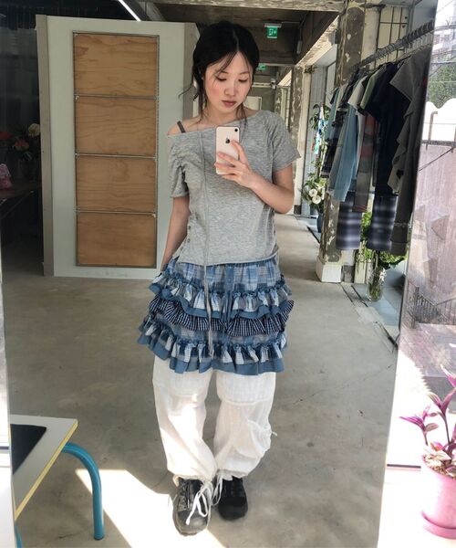 TYPESERVICE（タイプサービス）の「Mixed Fabric Tiered Skirt [Blue]（スカート・レディース・その他・FREE）」の7枚目の写真