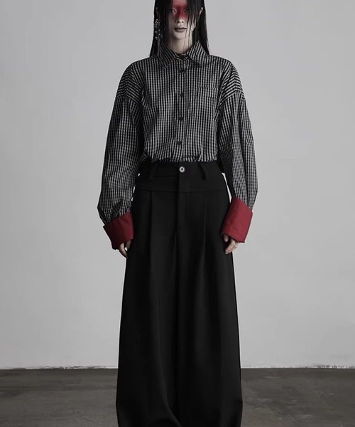 AsheKsha(アシクシャ)の「レトロパッチワークチェック柄ゆったり長袖シャツ(シャツ/ブラウス・レディース・ブラック・M)」の10枚目の写真