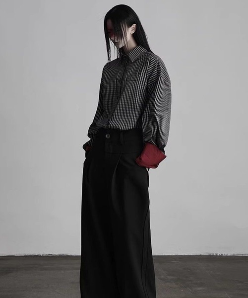 AsheKsha(アシクシャ)の「レトロパッチワークチェック柄ゆったり長袖シャツ(シャツ/ブラウス・レディース・ブラック・M)」の12枚目の写真