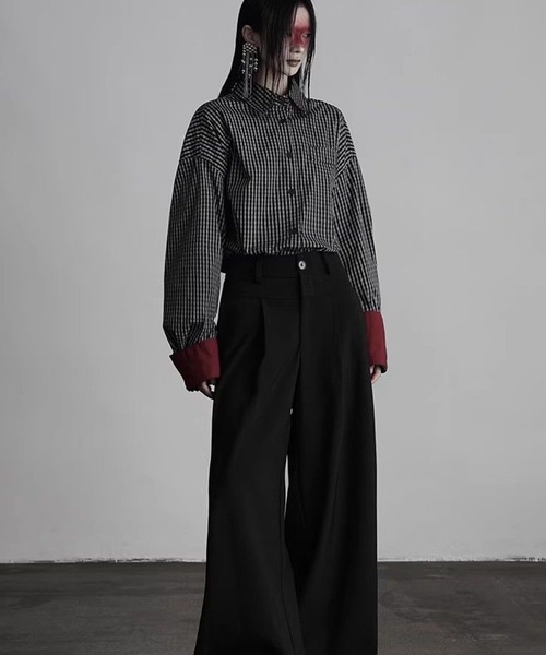 AsheKsha(アシクシャ)の「レトロパッチワークチェック柄ゆったり長袖シャツ(シャツ/ブラウス・レディース・ブラック・M)」の13枚目の写真