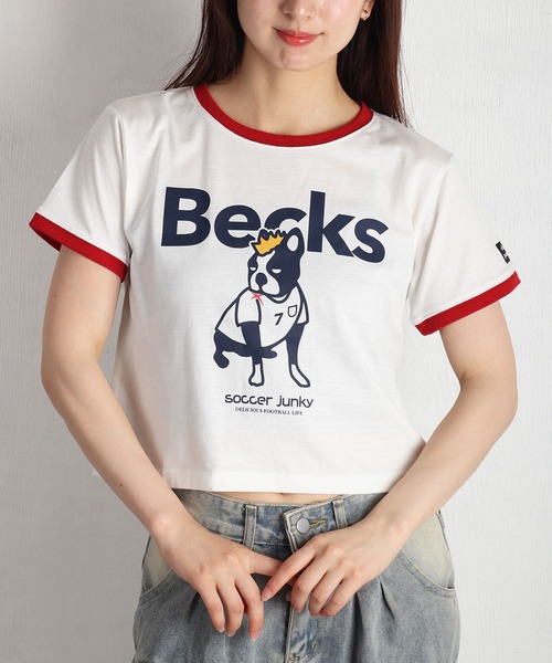 SoccerJunky(サッカージャンキー)の「SOCCER JUNKY / CLAUDIO PANDIANI 配色リンガーTシャツ 半袖カットソー レディース(Tシャツ/カットソー・レディース・イエロー/ブルー/レッド/サックスブルー・FREE)」の4枚目の写真