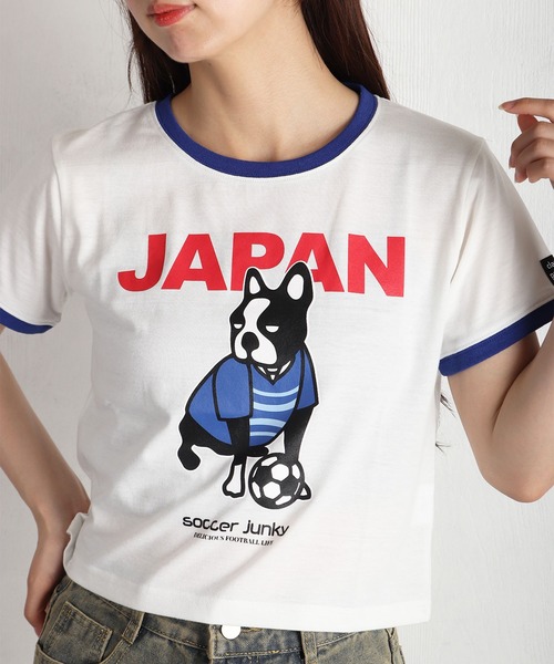 SoccerJunky(サッカージャンキー)の「SOCCER JUNKY / CLAUDIO PANDIANI 配色リンガーTシャツ 半袖カットソー レディース(Tシャツ/カットソー・レディース・イエロー/ブルー/レッド/サックスブルー・FREE)」の2枚目の写真