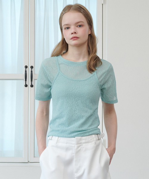 OPENING SUNSHINE(オープニングサンシャイン)の「ローズジャカードレーススリーブレストップ ミント(Tシャツ/カットソー・レディース・その他・FREE)」の3枚目の写真