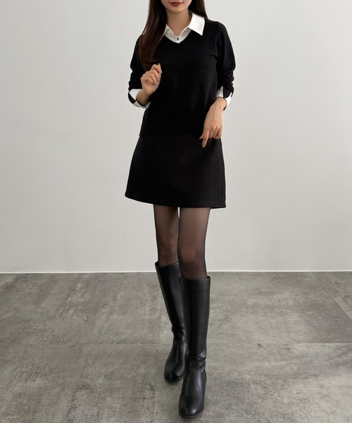 CENEA(セネア)の「シャツドッキングニットトップス+ミニスカートSET(インパン付き)(セットアップ・レディース・ブラック/アイボリー/チャコール/ブルー系その他/ネイビー・SMALL/LARGE/X-LARGE/MEDIUM)」の15枚目の写真