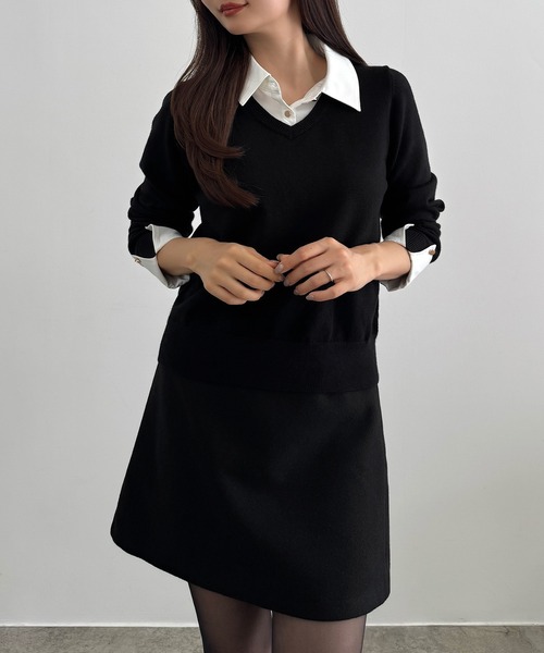 CENEA(セネア)の「シャツドッキングニットトップス+ミニスカートSET(インパン付き)(セットアップ・レディース・ブラック/アイボリー/チャコール/ブルー系その他/ネイビー・SMALL/LARGE/X-LARGE/MEDIUM)」の17枚目の写真