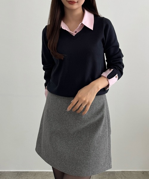 CENEA(セネア)の「シャツドッキングニットトップス+ミニスカートSET(インパン付き)(セットアップ・レディース・ブラック/アイボリー/チャコール/ブルー系その他/ネイビー・SMALL/LARGE/X-LARGE/MEDIUM)」の20枚目の写真