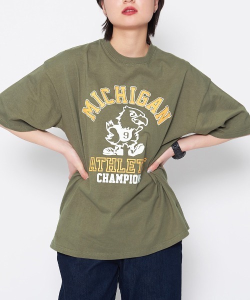 DOUBLE STEAL(ダブルスティール)の「バードプリントカレッジTシャツ(Tシャツ/カットソー・レディース・カーキ・FREE)」の1枚目の写真