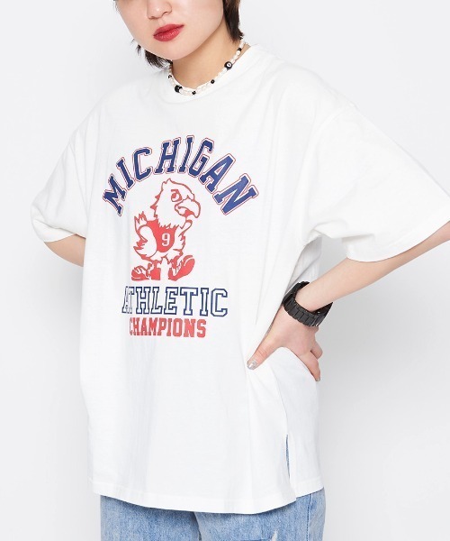 DOUBLE STEAL(ダブルスティール)の「バードプリントカレッジTシャツ(Tシャツ/カットソー・レディース・カーキ・FREE)」の2枚目の写真