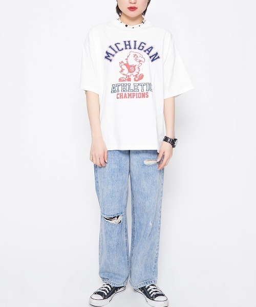 DOUBLE STEAL(ダブルスティール)の「バードプリントカレッジTシャツ(Tシャツ/カットソー・レディース・カーキ・FREE)」の5枚目の写真
