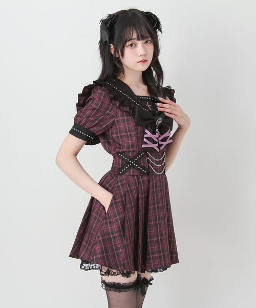 DearMyLove(ディアマイラブ)の「十字架刺クロススタッズチェーンレースアップセーラーワンピース(ワンピース・レディース・パープル/ブラック/グレー・MEDIUM/3L/LARGE)」の13枚目の写真
