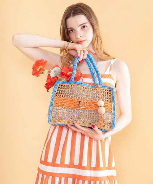 U(ユー)の「Panier Solaire Carre【パニエ ソレール カレ】配色スクエアカゴバッグ(かごバッグ・レディース・ブラウン系その他/ブルー系その他/グリーン系その他・FREE)」の2枚目の写真