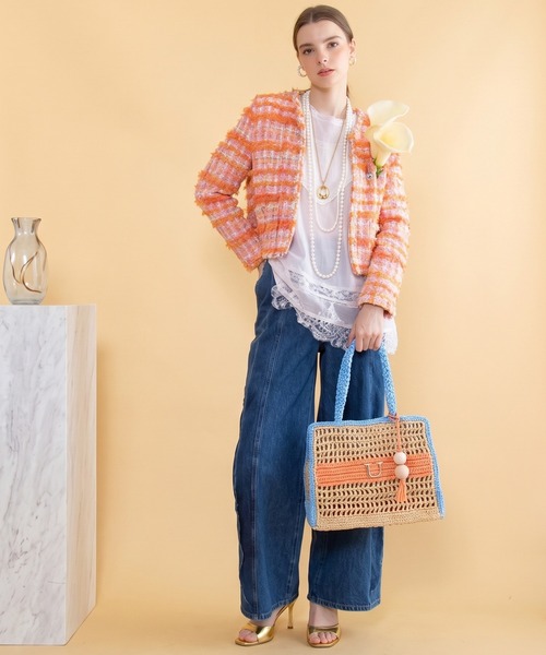 U(ユー)の「Panier Solaire Carre【パニエ ソレール カレ】配色スクエアカゴバッグ(かごバッグ・レディース・ブラウン系その他/ブルー系その他/グリーン系その他・FREE)」の6枚目の写真